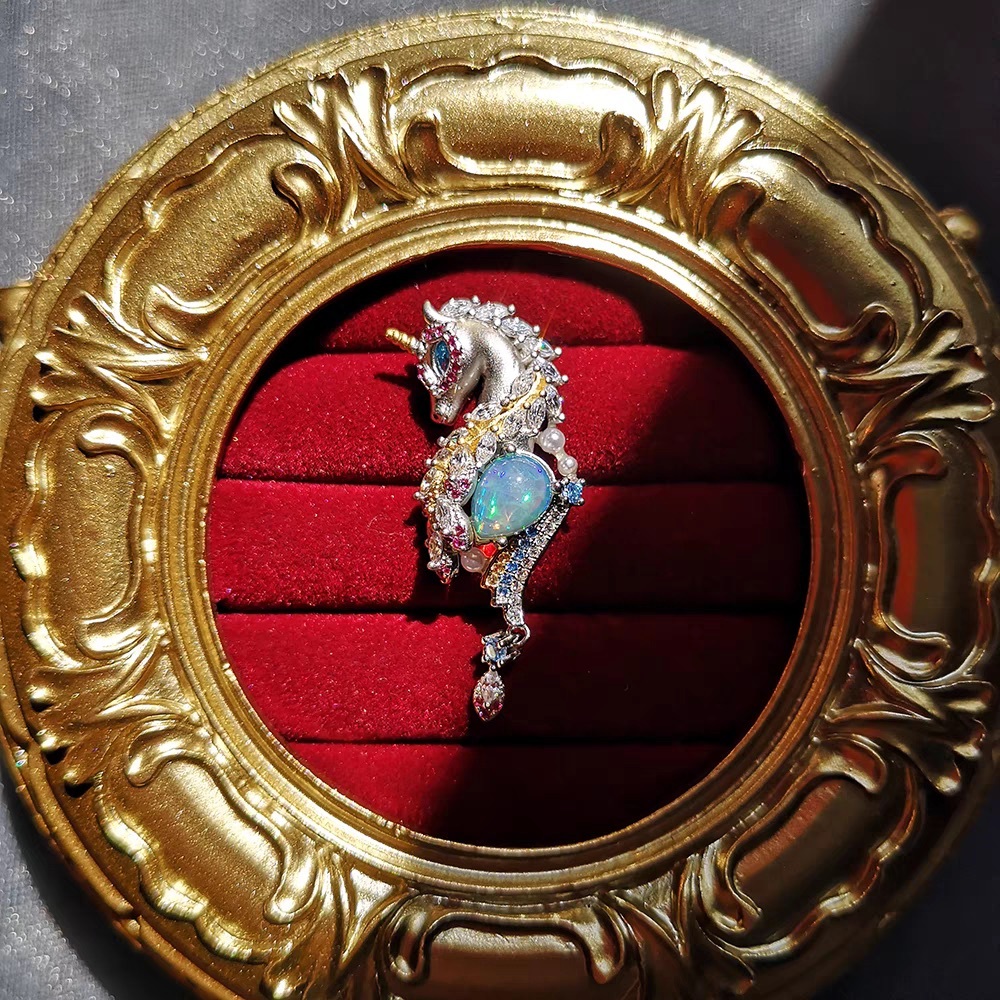 Unique Design Seahorse Nature Opal Gem Necklace
